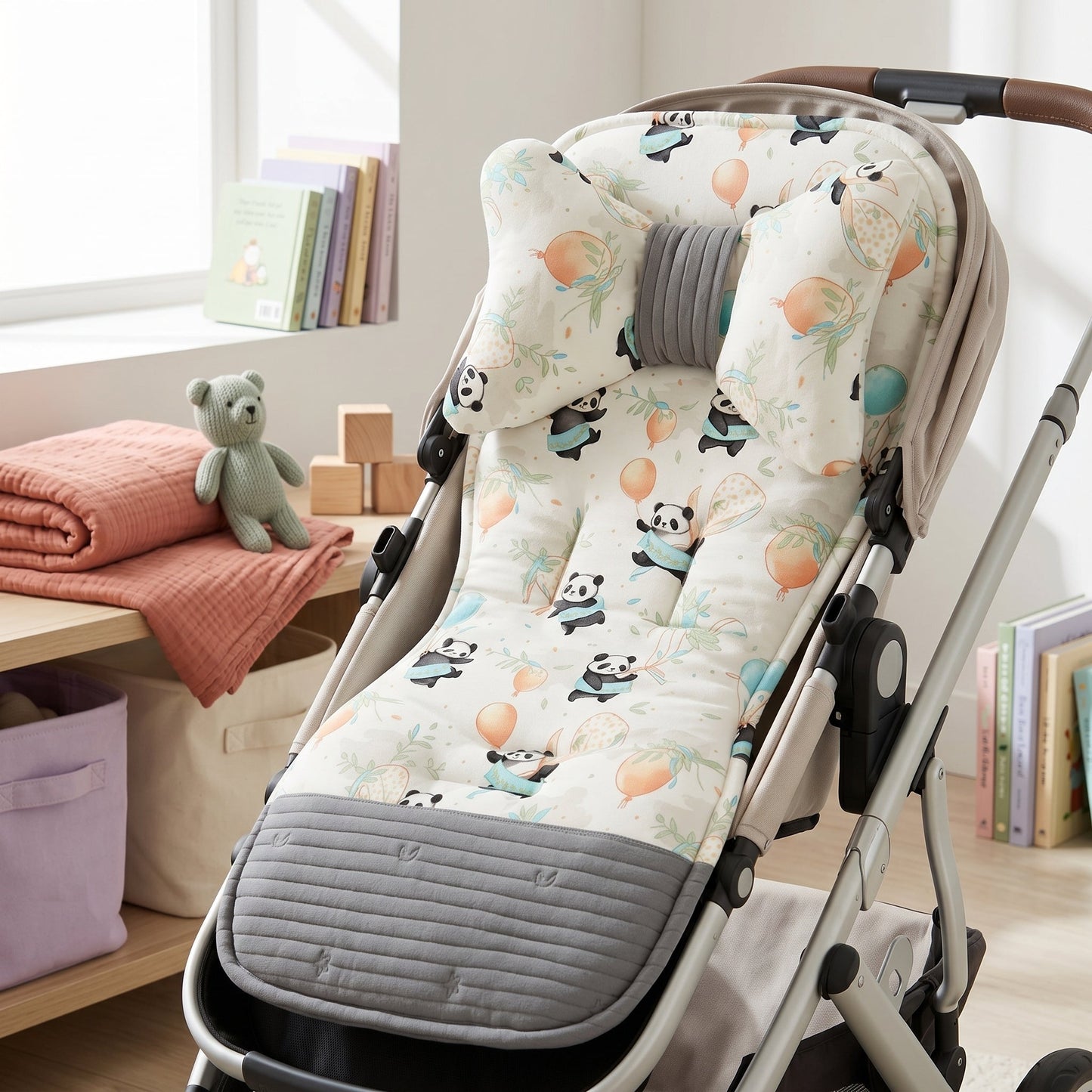 Soft Cotton Stroller Seat Cushion – Reversible Cartoon Liner