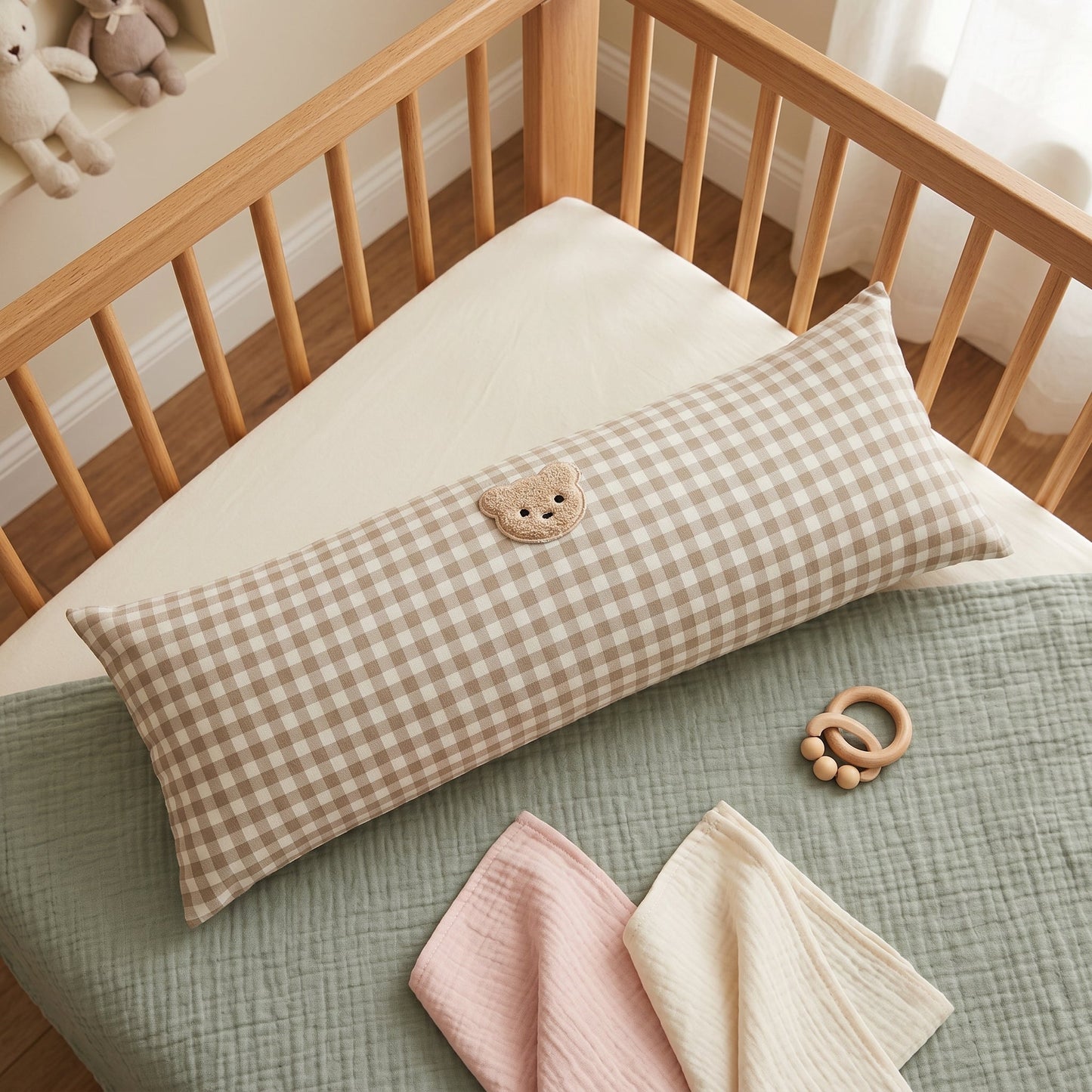 Plaid Cotton Baby Support Pillow – Crib Cushion