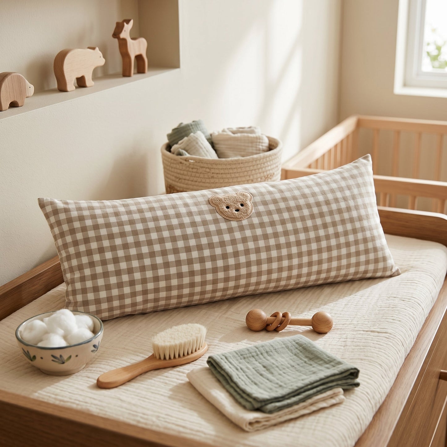 Plaid Cotton Baby Support Pillow – Crib Cushion