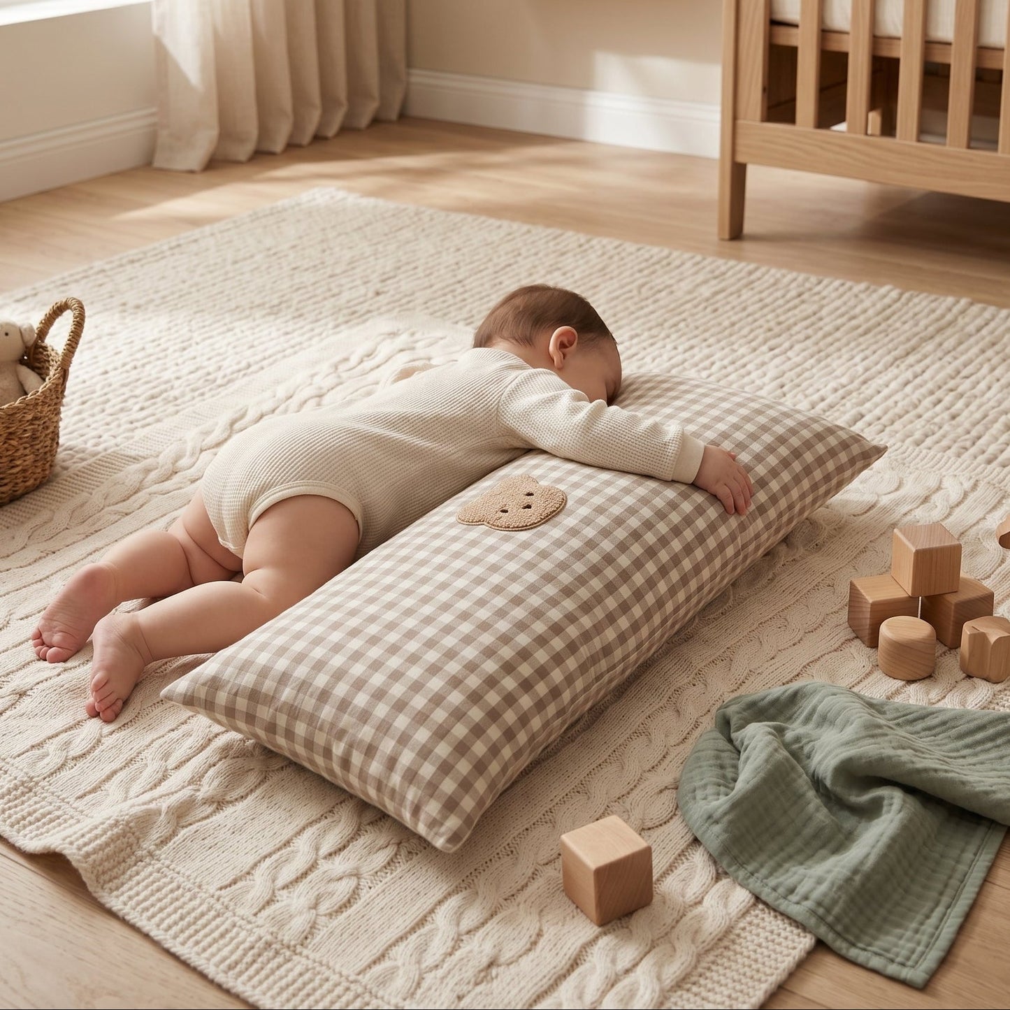 Plaid Cotton Baby Support Pillow – Crib Cushion