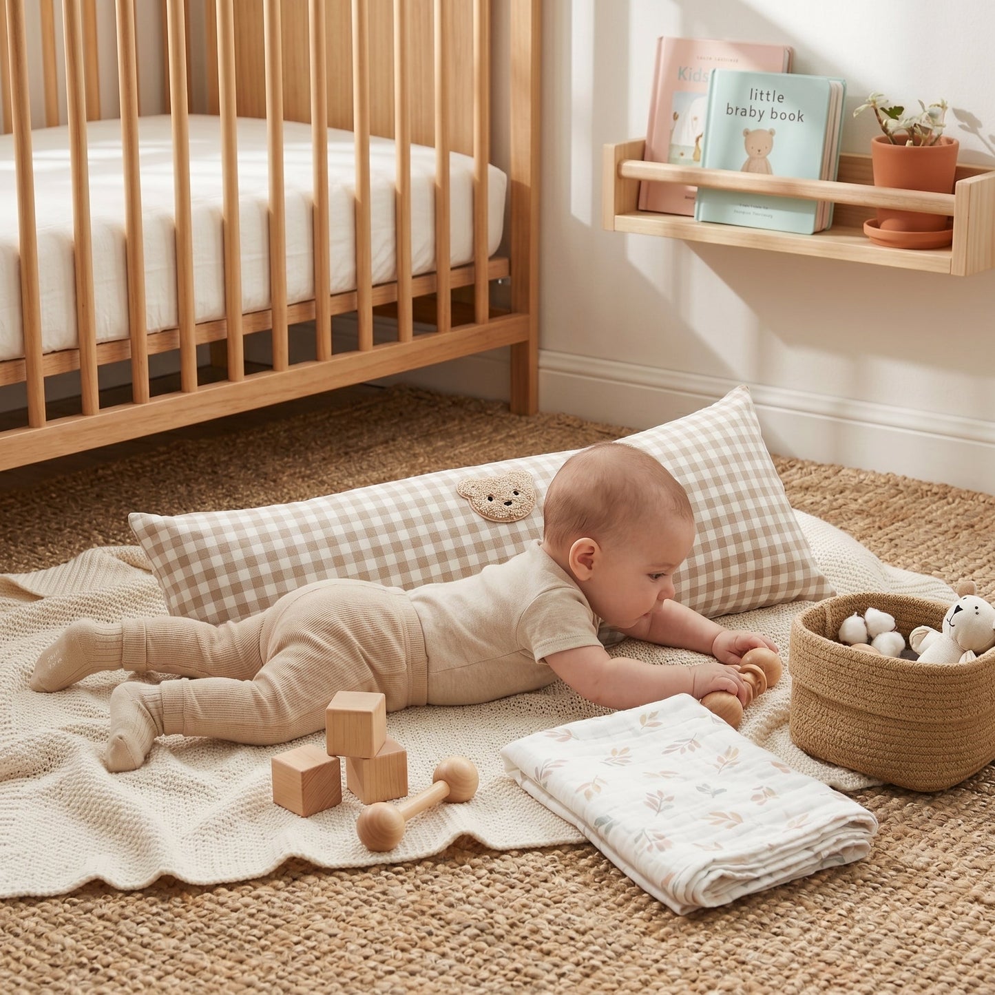 Plaid Cotton Baby Support Pillow – Crib Cushion