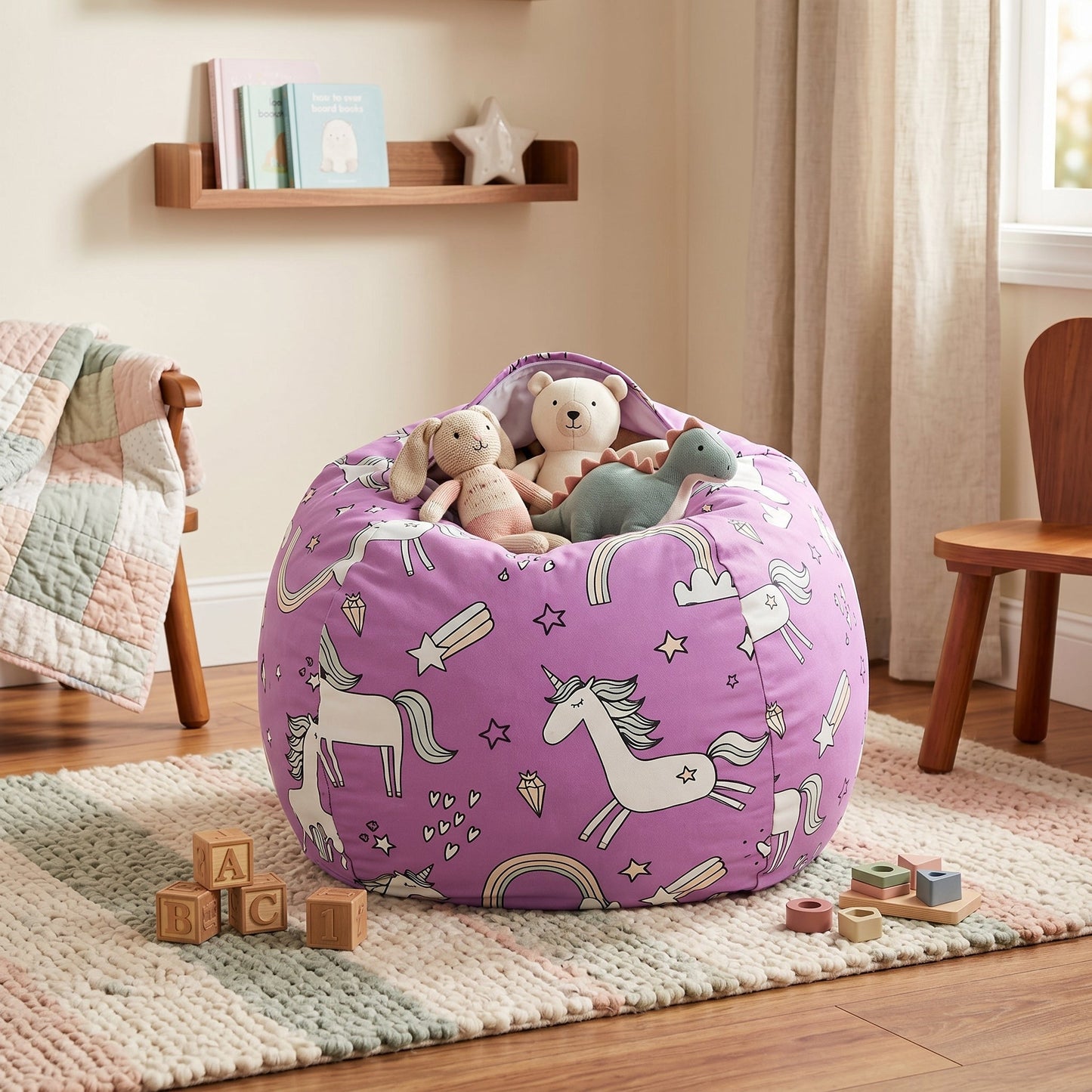 Kids Storage Bean Bag Chair – Stuffed Animal Organizer