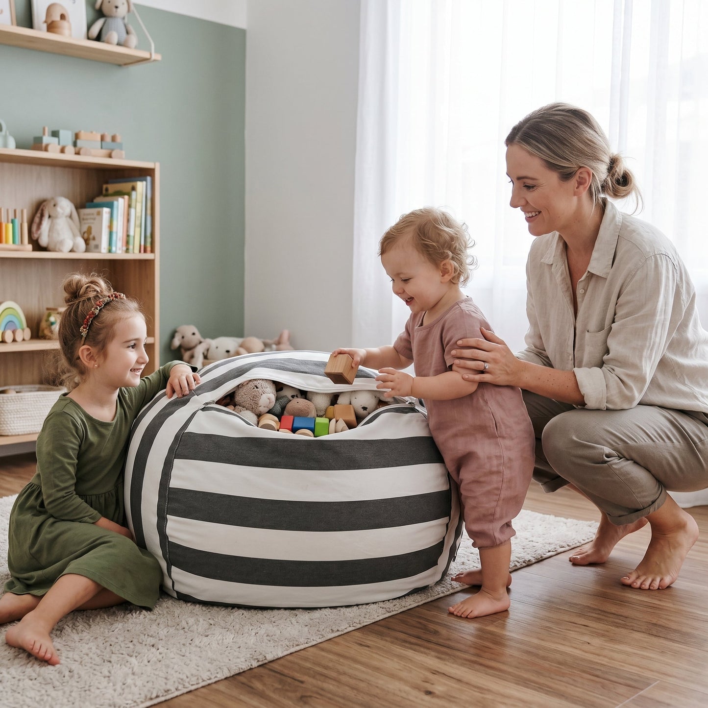 Kids Storage Bean Bag Chair – Stuffed Animal Organizer