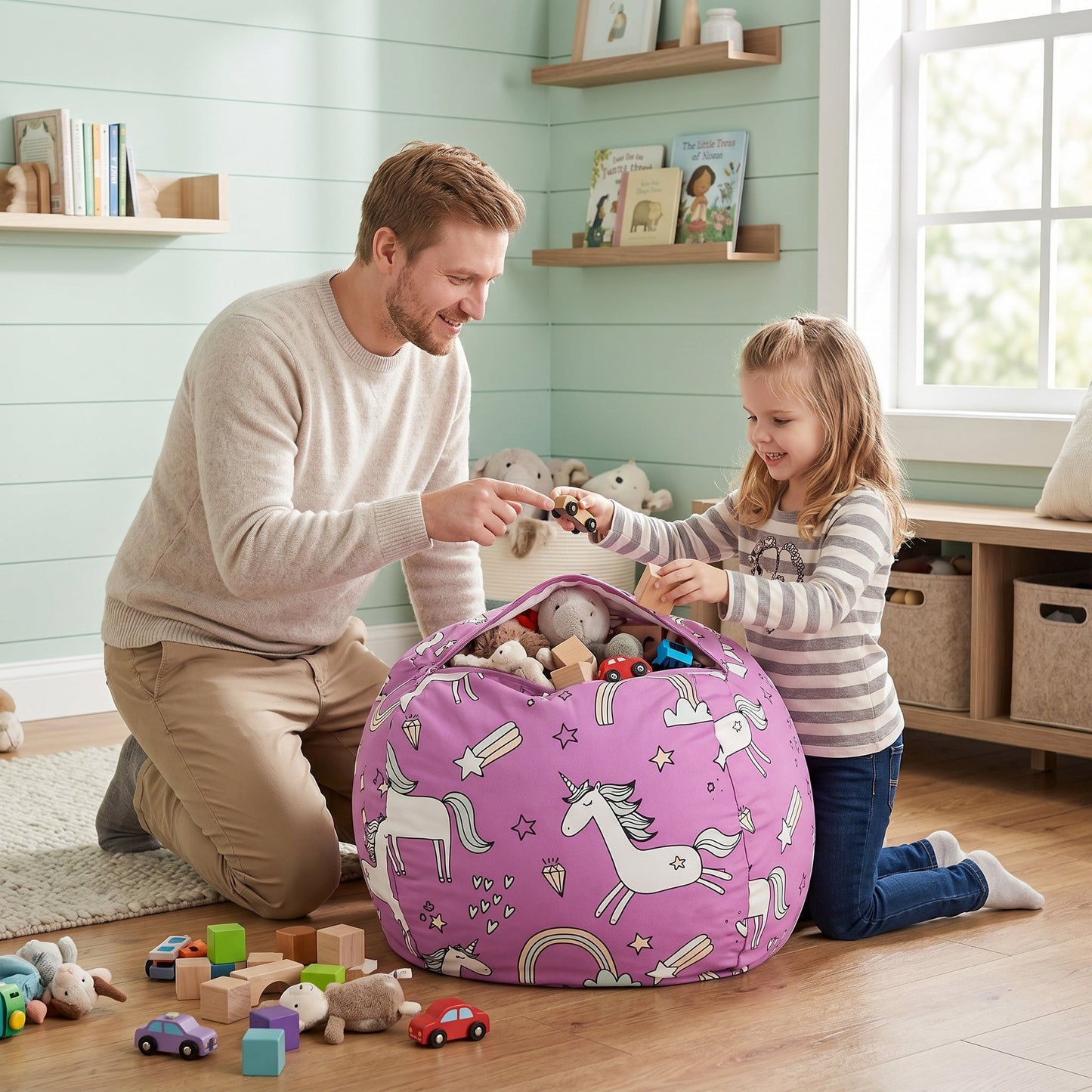 Kids Storage Bean Bag Chair – Stuffed Animal Organizer
