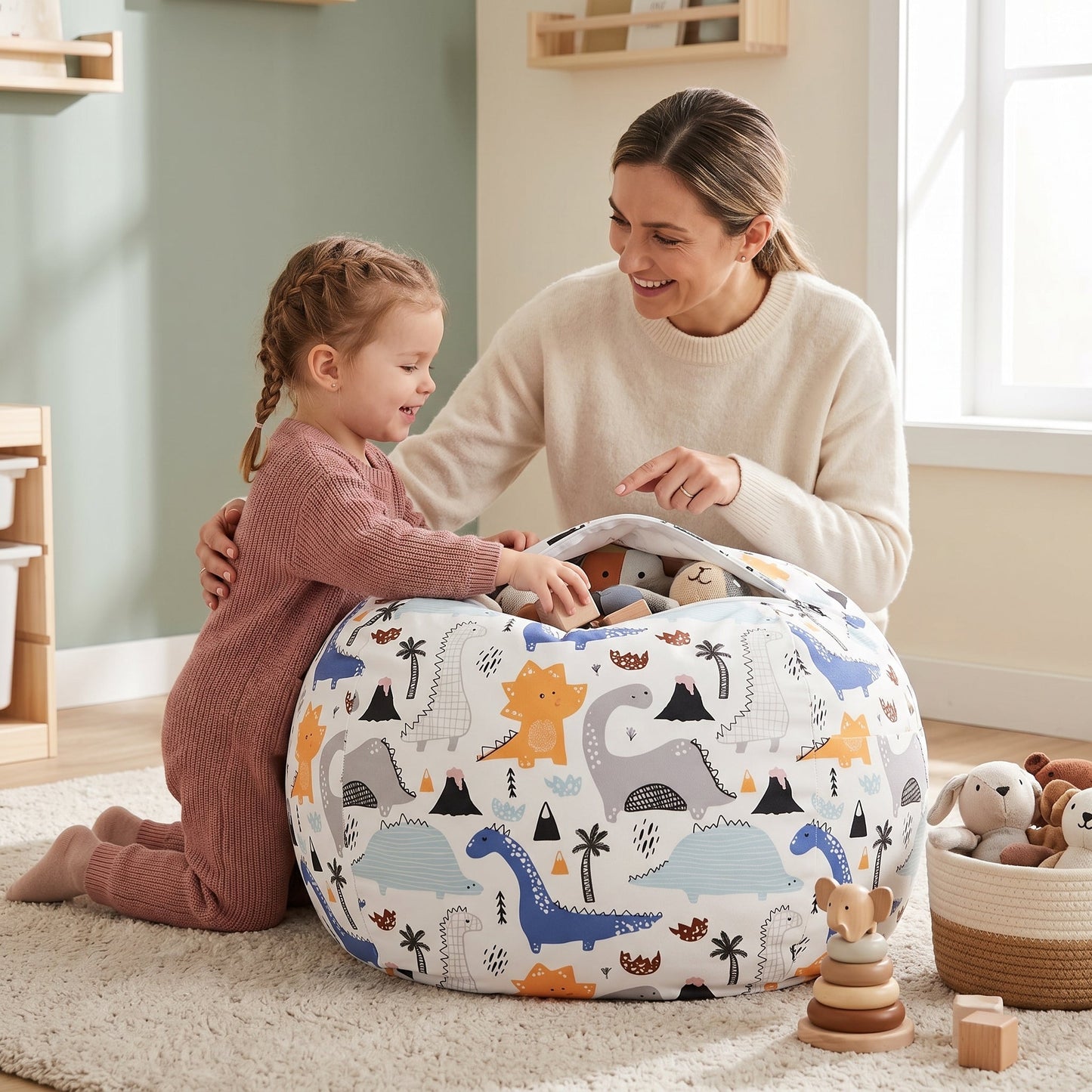 Kids Storage Bean Bag Chair – Stuffed Animal Organizer