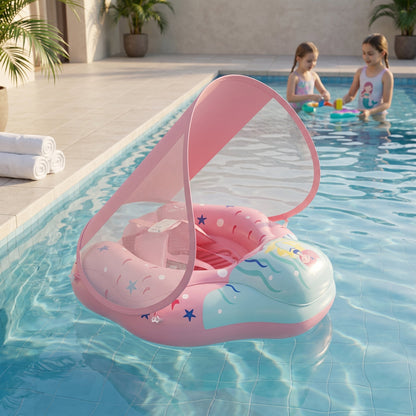 Baby Pool Float with Sun Shade – Inflatable Swim Seat