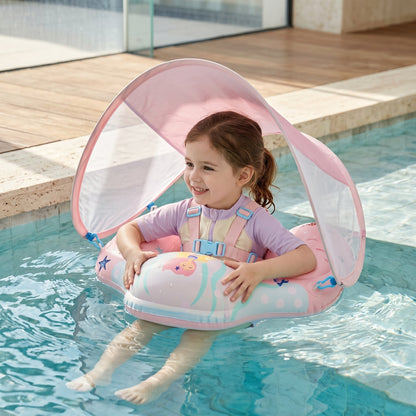 Baby Pool Float with Sun Shade – Inflatable Swim Seat