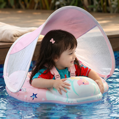 Baby Pool Float with Sun Shade – Inflatable Swim Seat