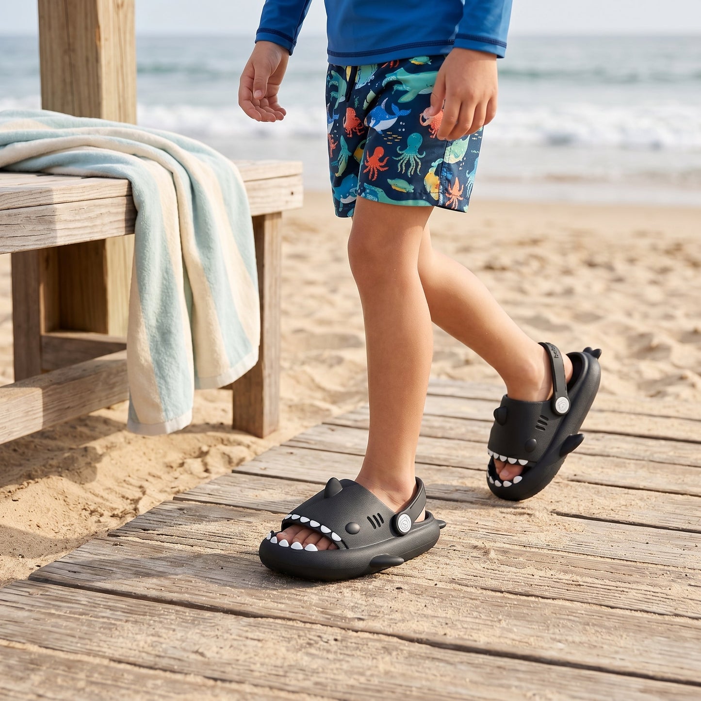 Kids Shark Pool Slide Sandals – Non-Slip Water Shoes