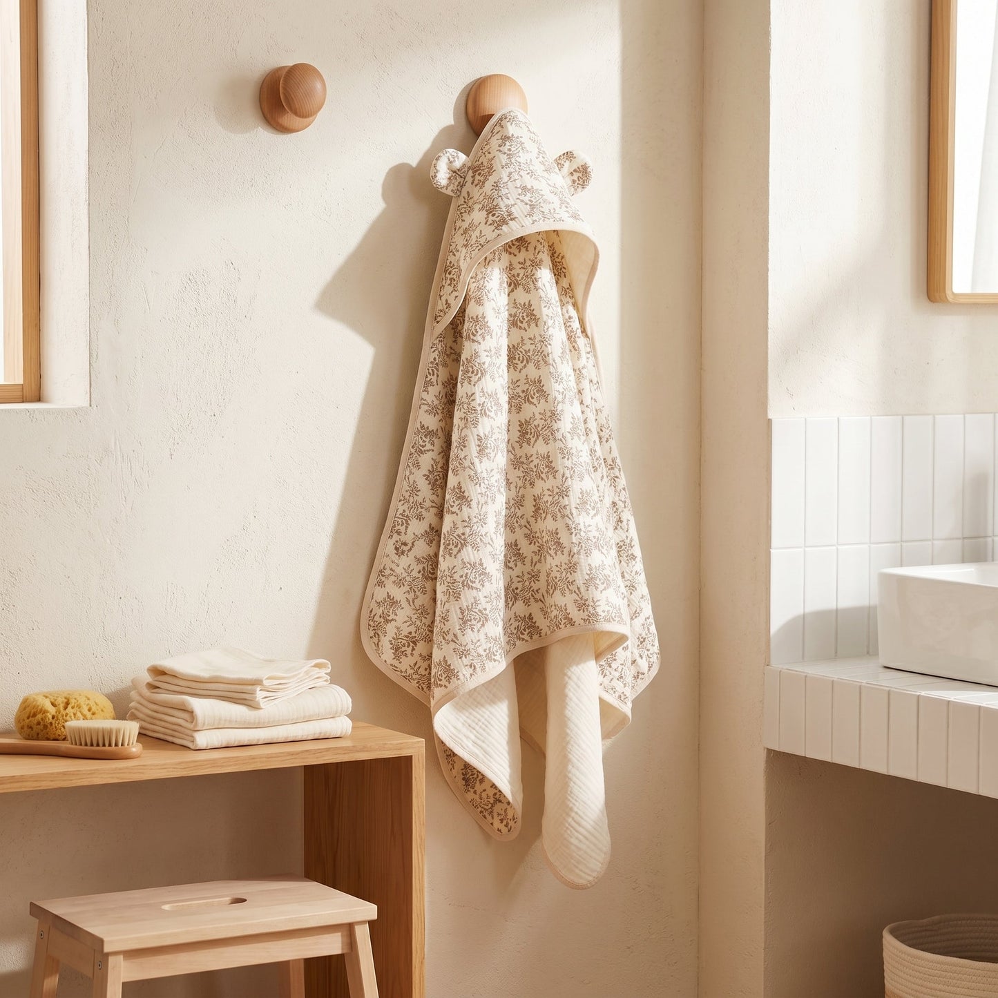 Baby Hooded Bath Towel – Floral Print Cotton Towel