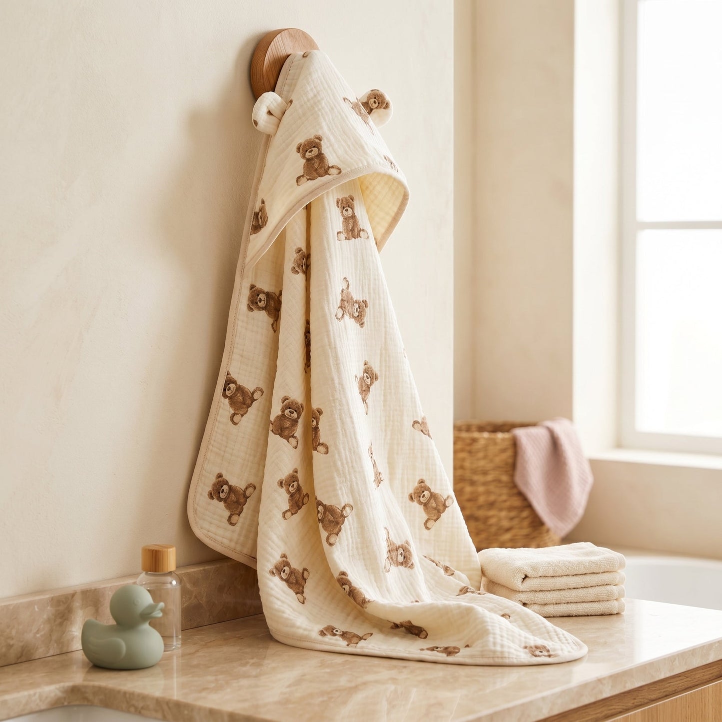 Baby Hooded Bath Towel – Floral Print Cotton Towel