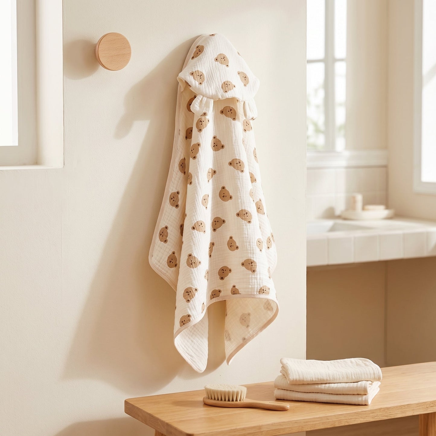 Baby Hooded Bath Towel – Floral Print Cotton Towel