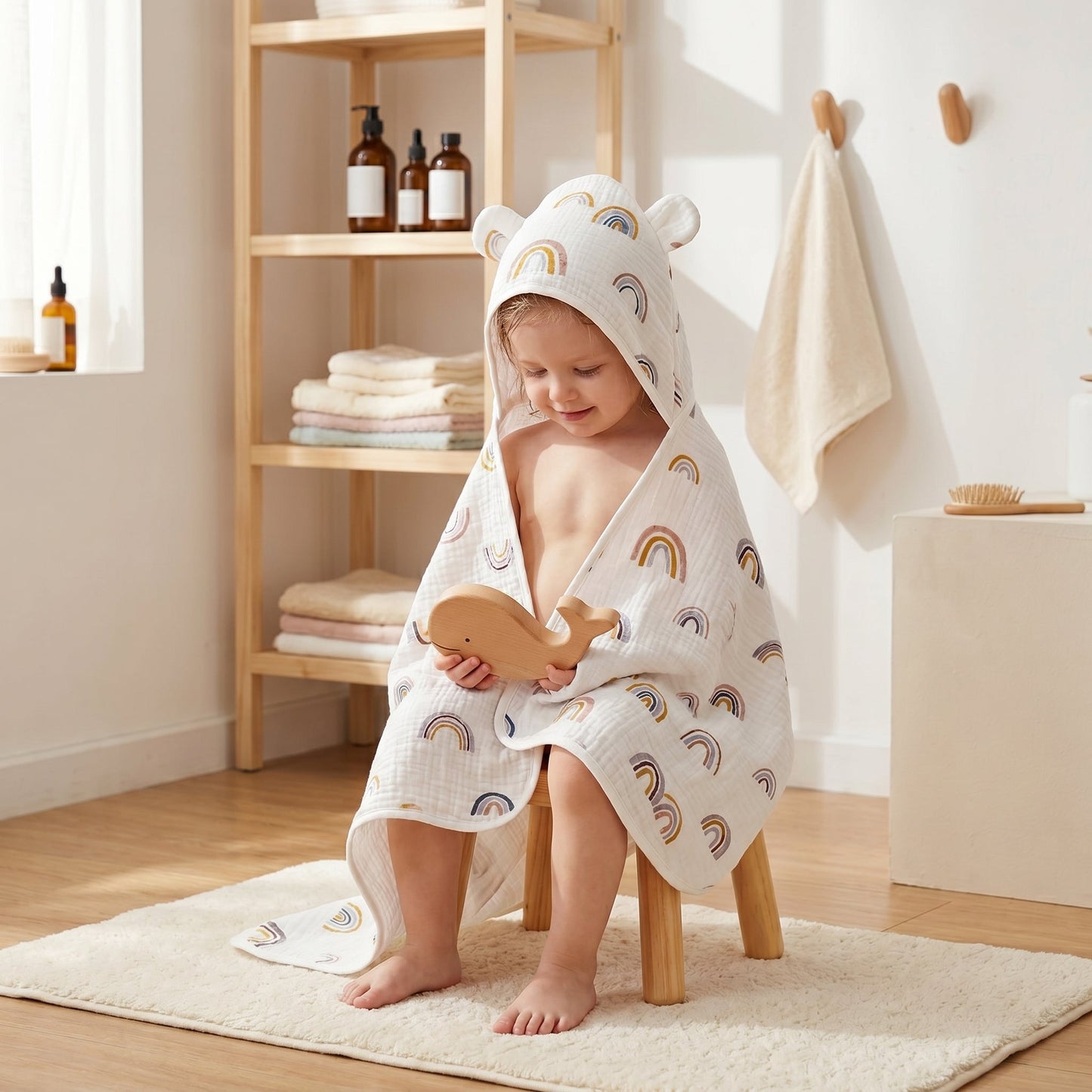 Baby Hooded Bath Towel – Floral Print Cotton Towel