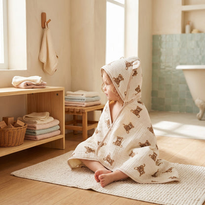 Baby Hooded Bath Towel – Floral Print Cotton Towel