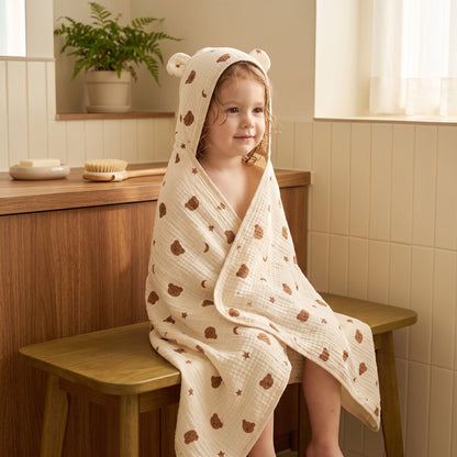 Baby Hooded Bath Towel – Floral Print Cotton Towel