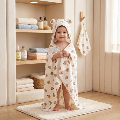 Baby Hooded Bath Towel – Floral Print Cotton Towel