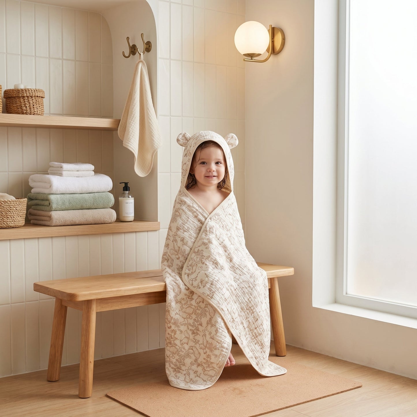 Baby Hooded Bath Towel – Floral Print Cotton Towel