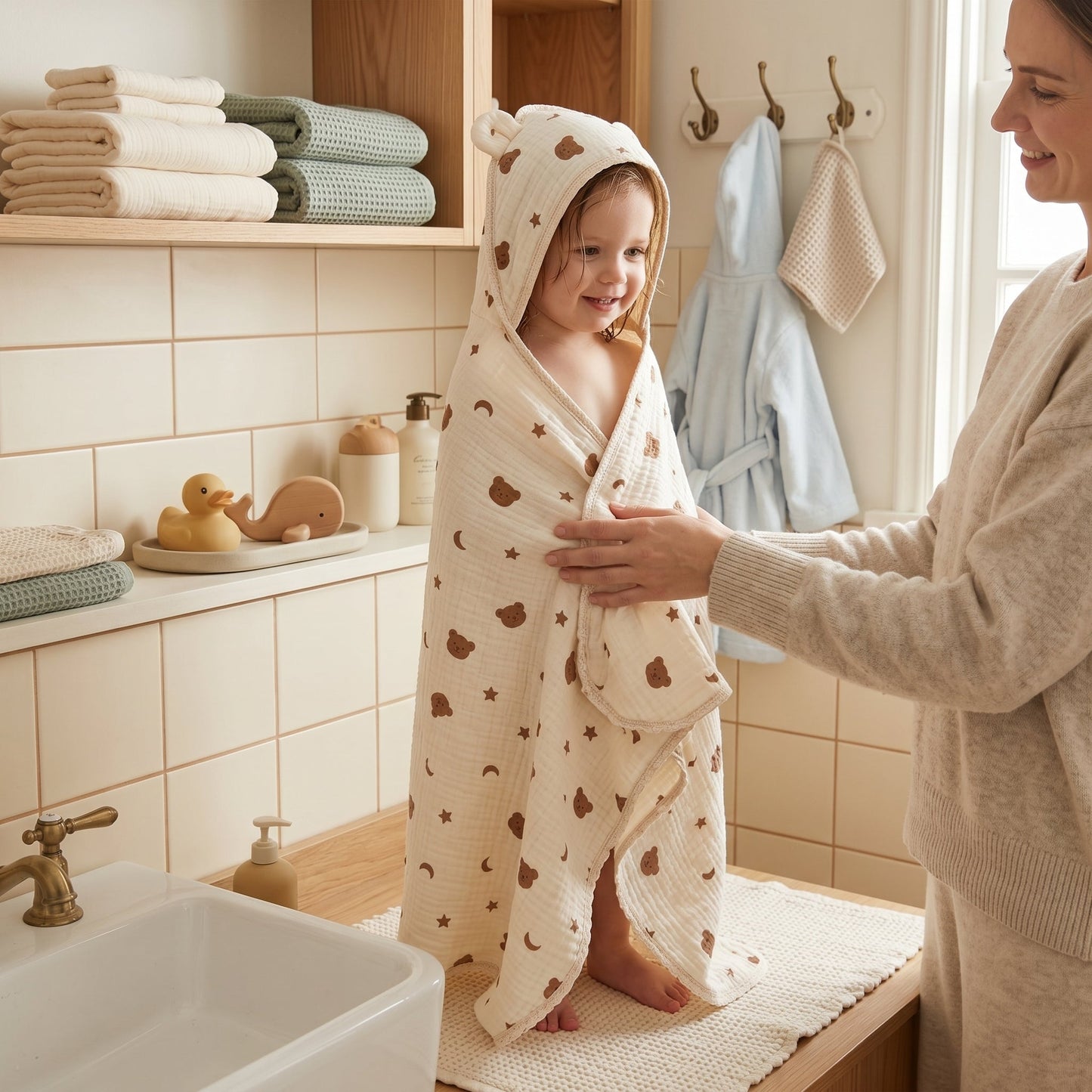 Baby Hooded Bath Towel – Floral Print Cotton Towel