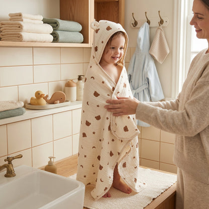 Baby Hooded Bath Towel – Floral Print Cotton Towel