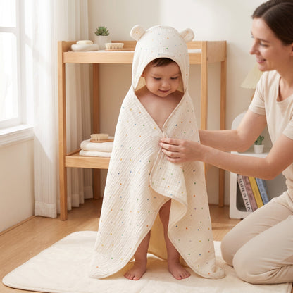 Baby Hooded Bath Towel – Floral Print Cotton Towel
