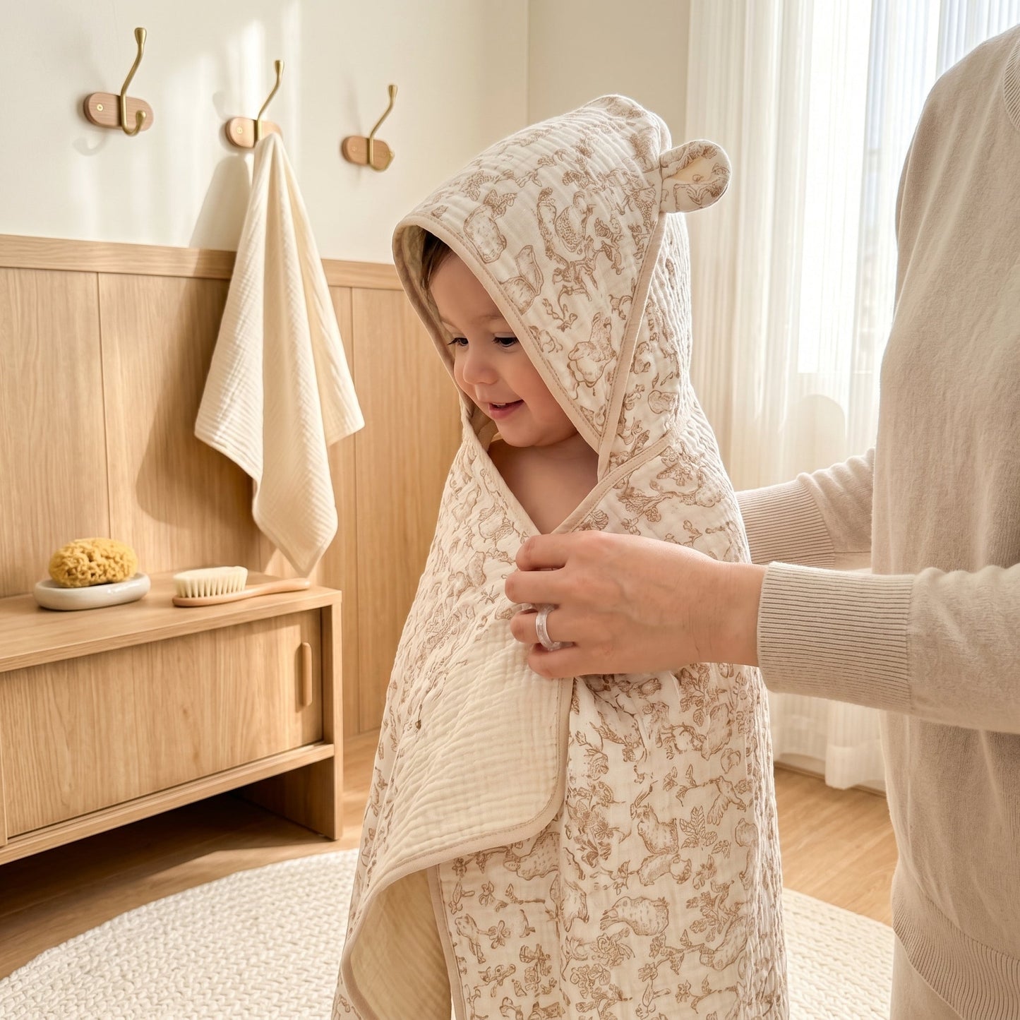 Baby Hooded Bath Towel – Floral Print Cotton Towel