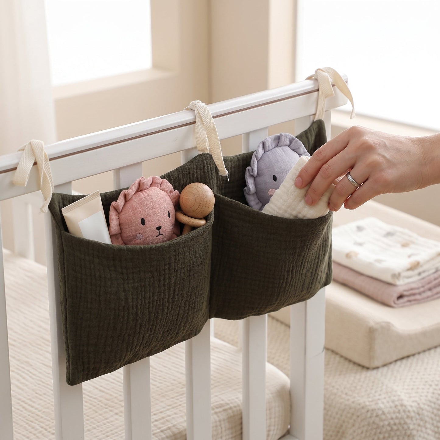 Hanging Crib Storage Organizer – Nursery Pocket Caddy