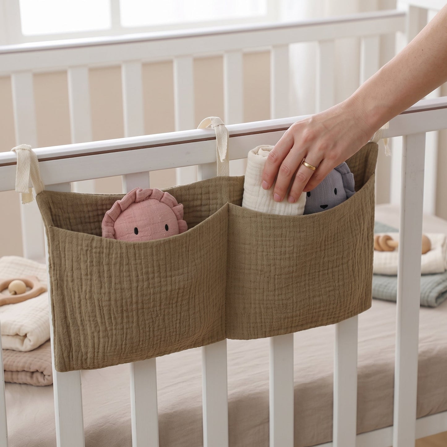 Hanging Crib Storage Organizer – Nursery Pocket Caddy