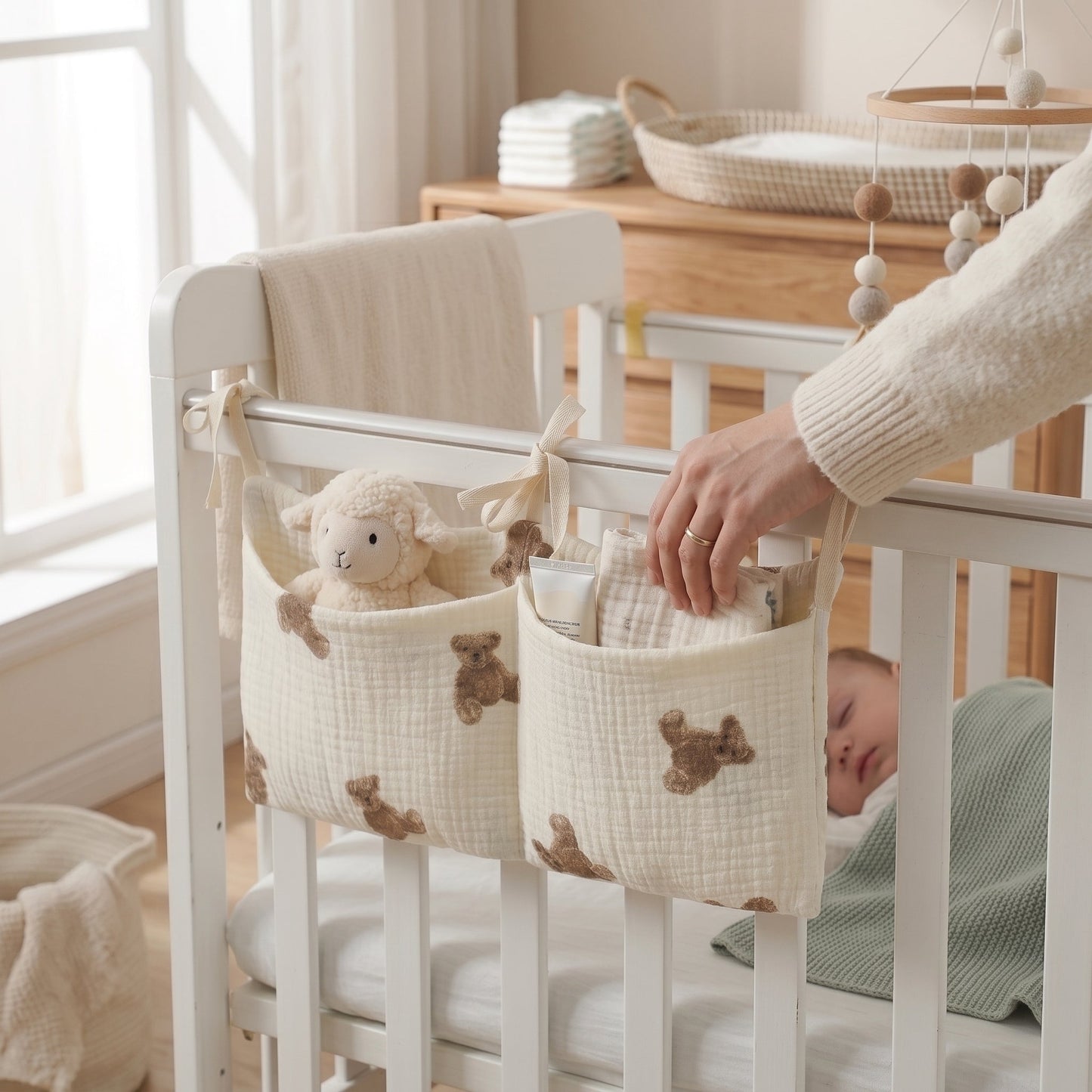 Hanging Crib Storage Organizer – Nursery Pocket Caddy