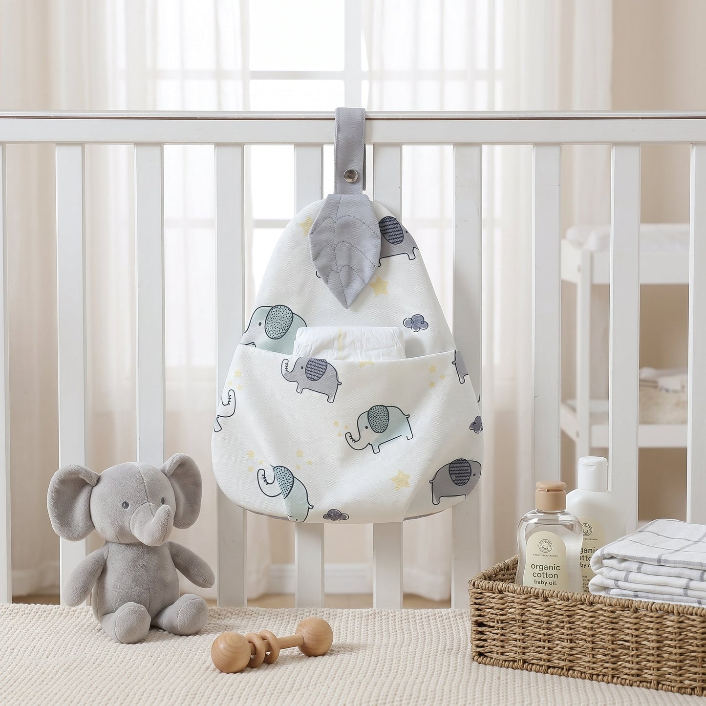 Crib-Mount Diaper Caddy Organizer – Hanging Storage Bag