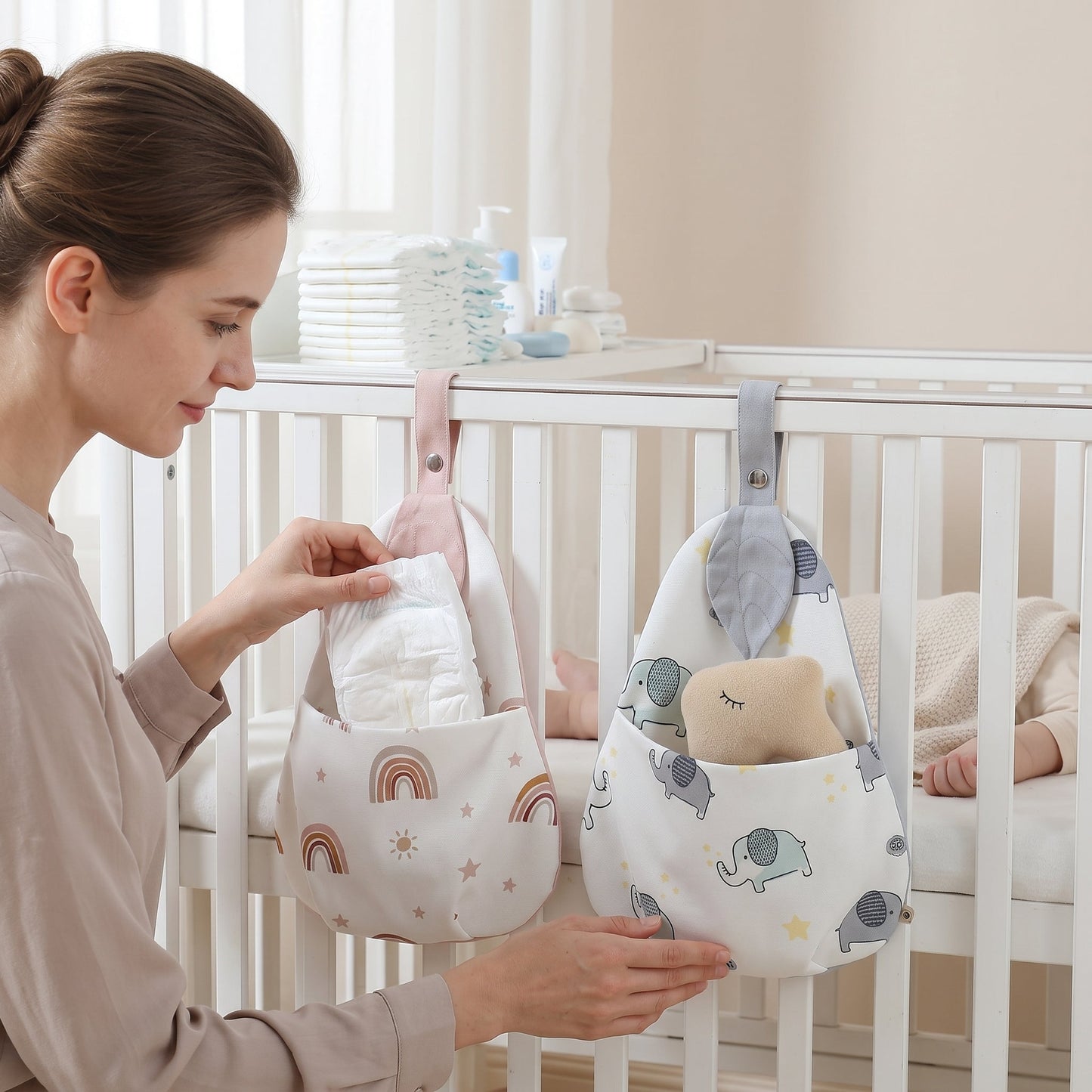 Crib-Mount Diaper Caddy Organizer – Hanging Storage Bag