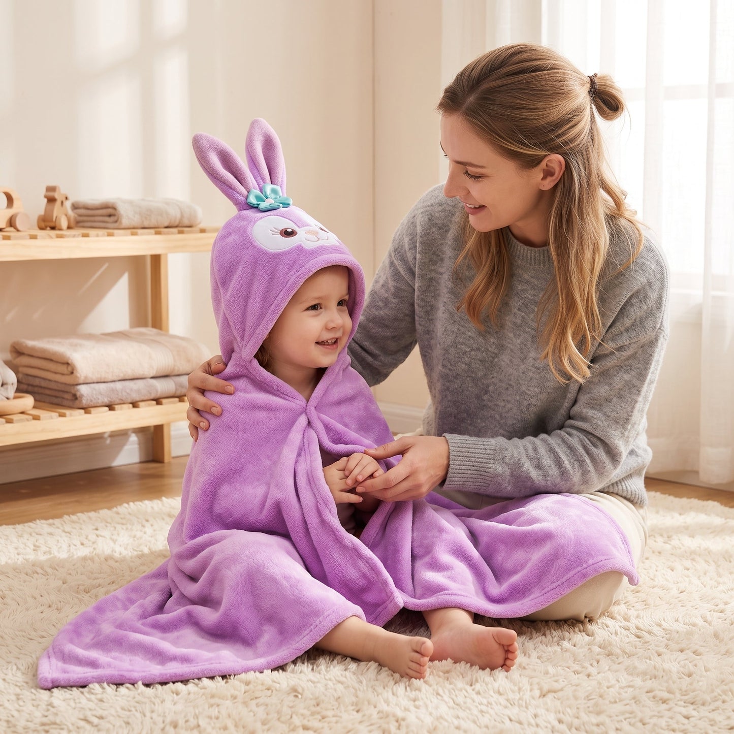 Baby Hooded Bath Towel – Plush Fleece Cotton Towel