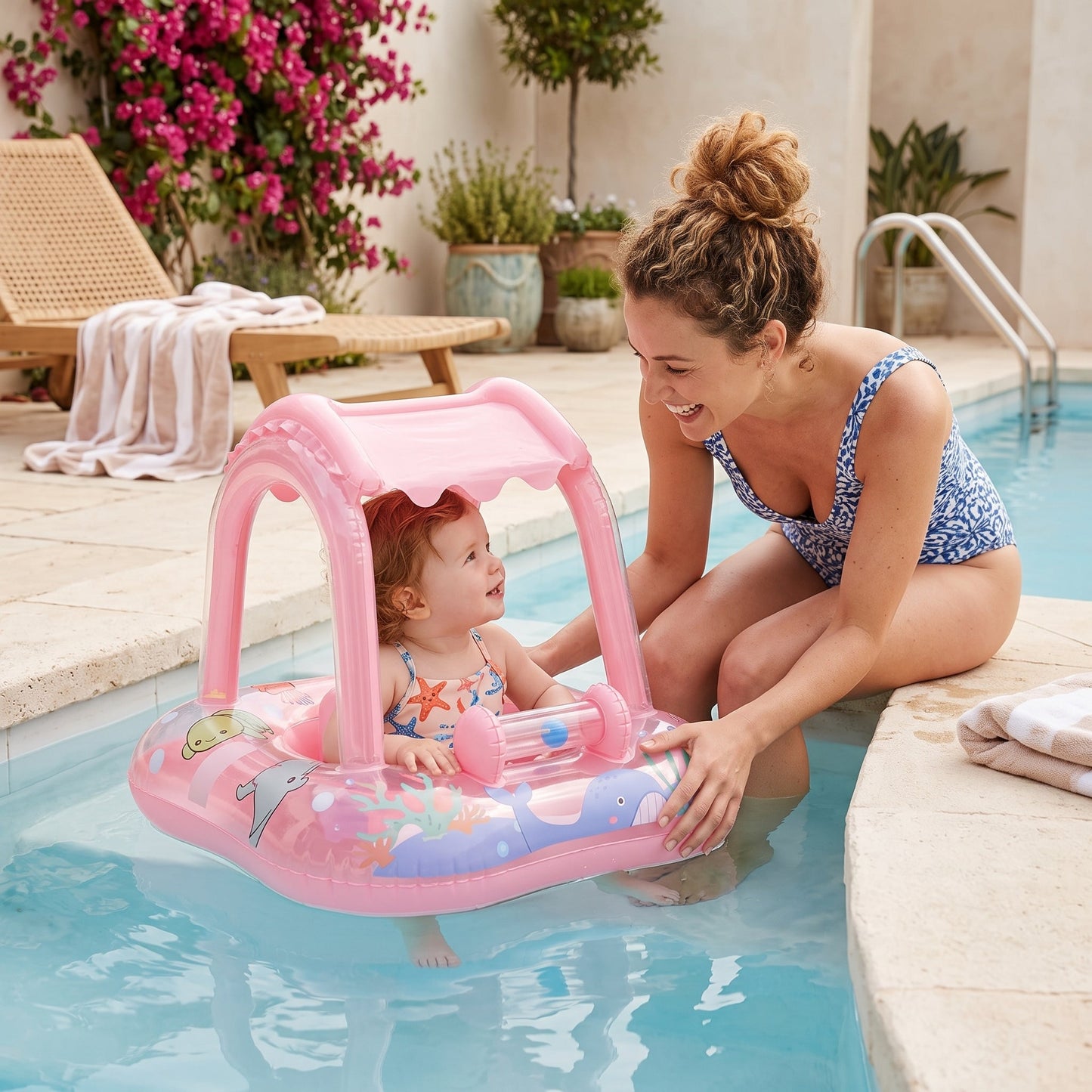Baby Pool Float with Sun Canopy – Shaded Inflatable Swim Ring