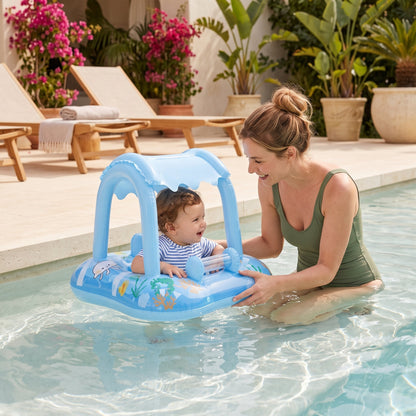 Baby Pool Float with Sun Canopy – Shaded Inflatable Swim Ring