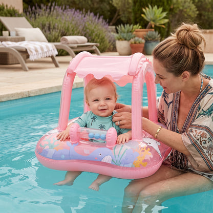 Baby Pool Float with Sun Canopy – Shaded Inflatable Swim Ring