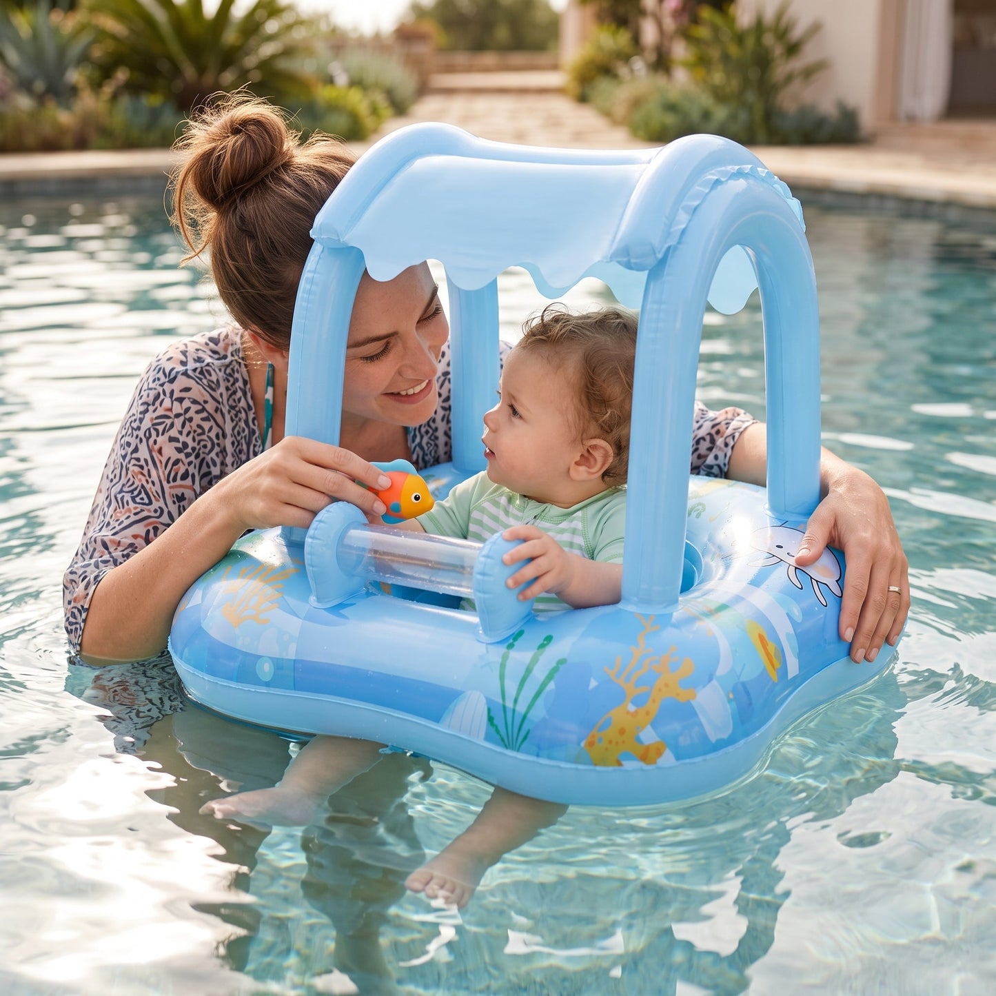 Baby Pool Float with Sun Canopy – Shaded Inflatable Swim Ring
