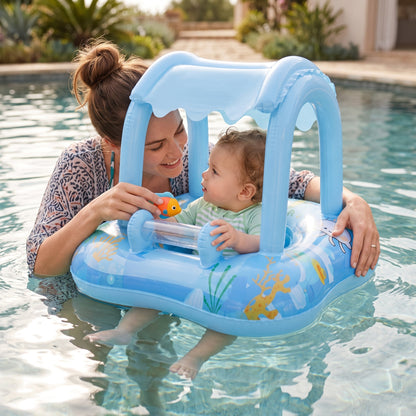 Baby Pool Float with Sun Canopy – Shaded Inflatable Swim Ring