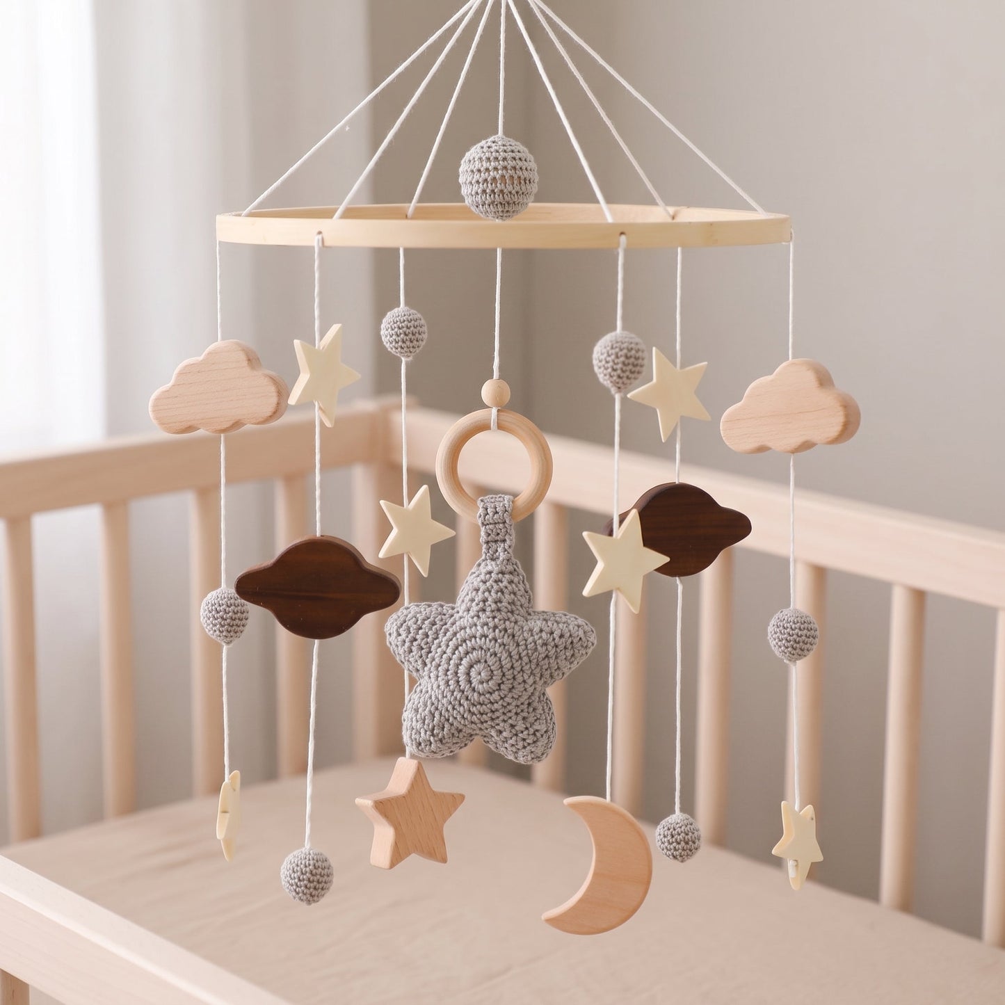 Wooden Crib Mobile – Star Design Nursery Decor