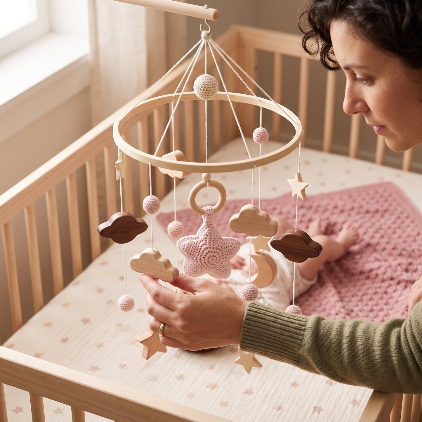 Wooden Crib Mobile – Star Design Nursery Decor