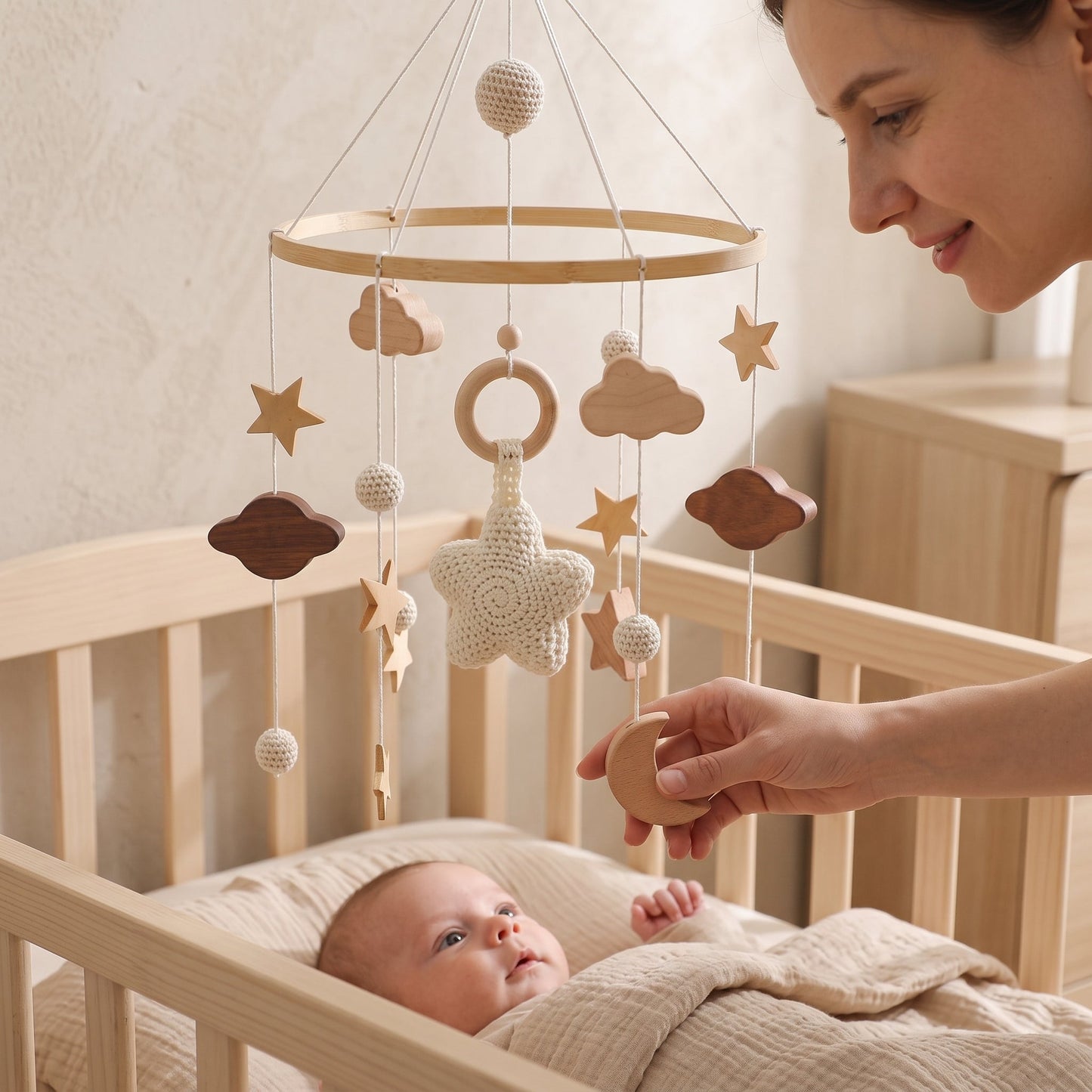 Wooden Crib Mobile – Star Design Nursery Decor