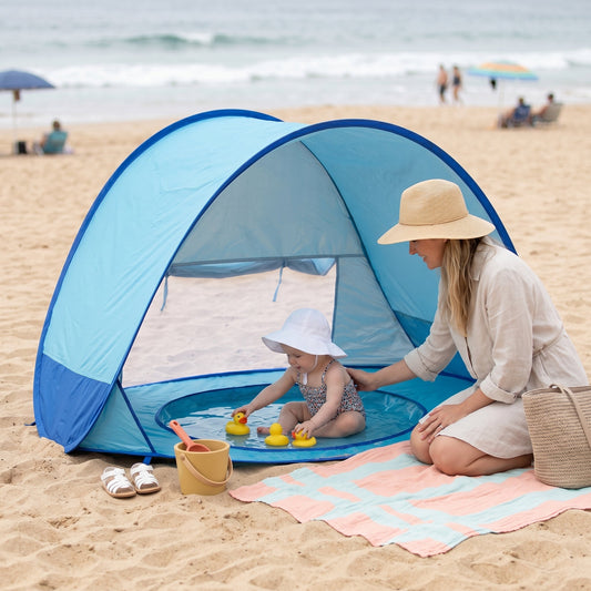 Kids Beach Sun Tent with Paddling Pool – UV Play Tent