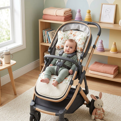 Soft Cotton Stroller Seat Cushion – Reversible Cartoon Liner
