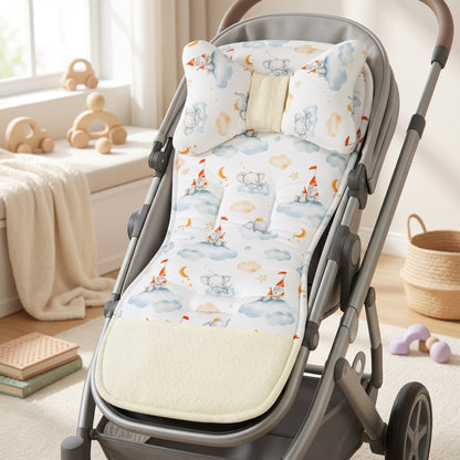 Soft Cotton Stroller Seat Cushion – Reversible Cartoon Liner
