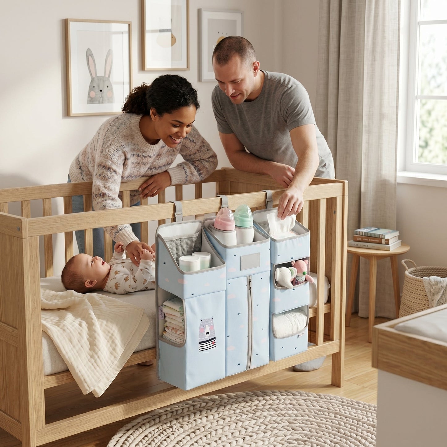 Hanging Crib Storage Organizer – Detachable Pocket Caddy