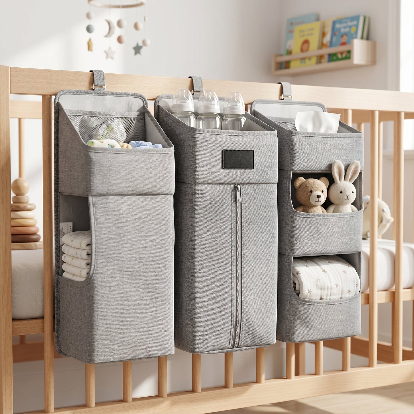 Hanging Crib Storage Organizer – Detachable Pocket Caddy