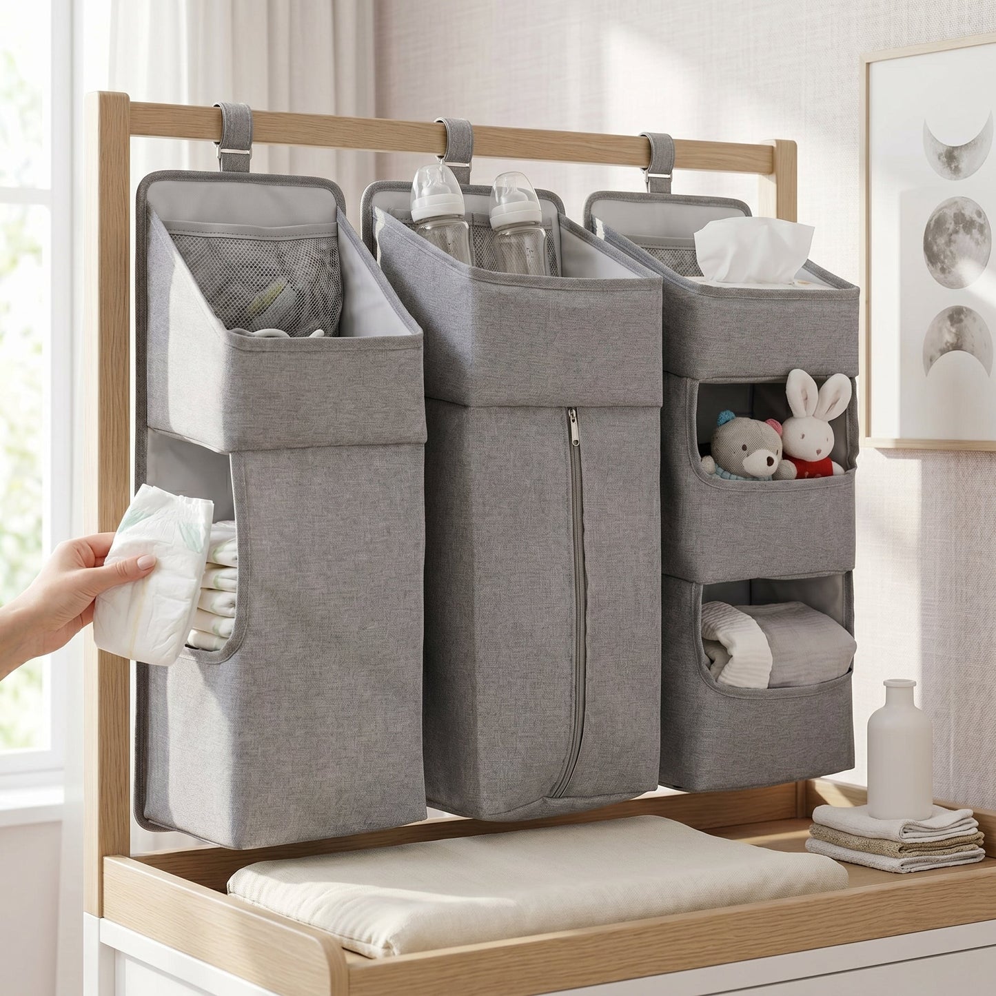 Hanging Crib Storage Organizer – Detachable Pocket Caddy