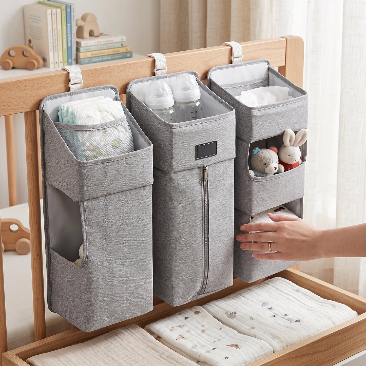 Hanging Crib Storage Organizer – Detachable Pocket Caddy