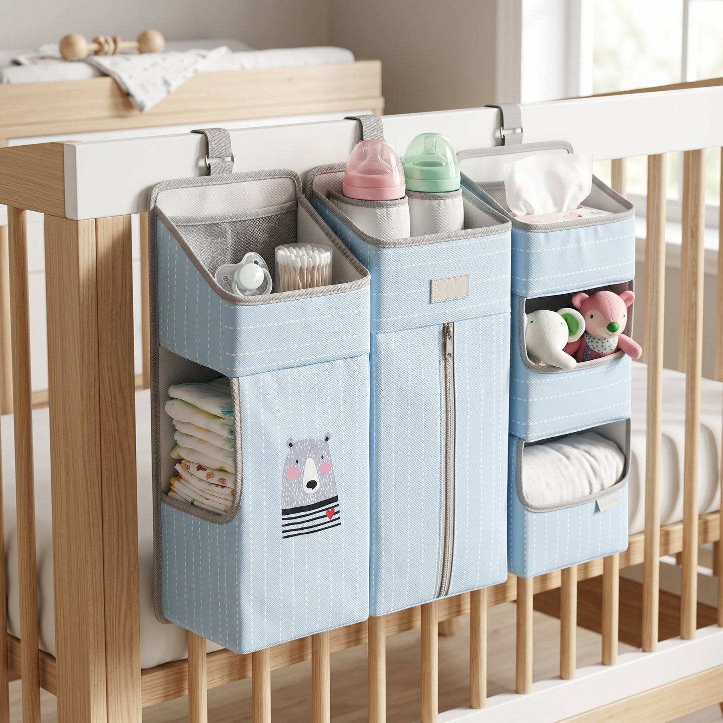 Hanging Crib Storage Organizer – Detachable Pocket Caddy