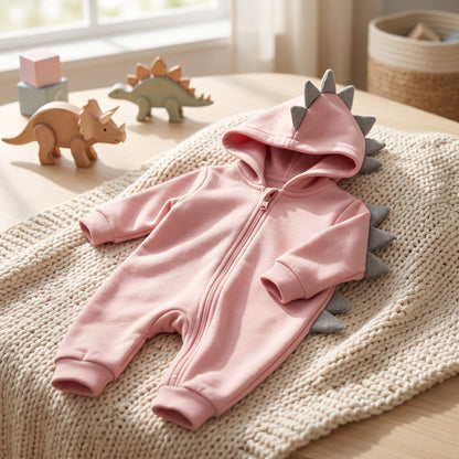 Dinosaur Hooded Baby Onesie – Cozy Fleece Bodysuit