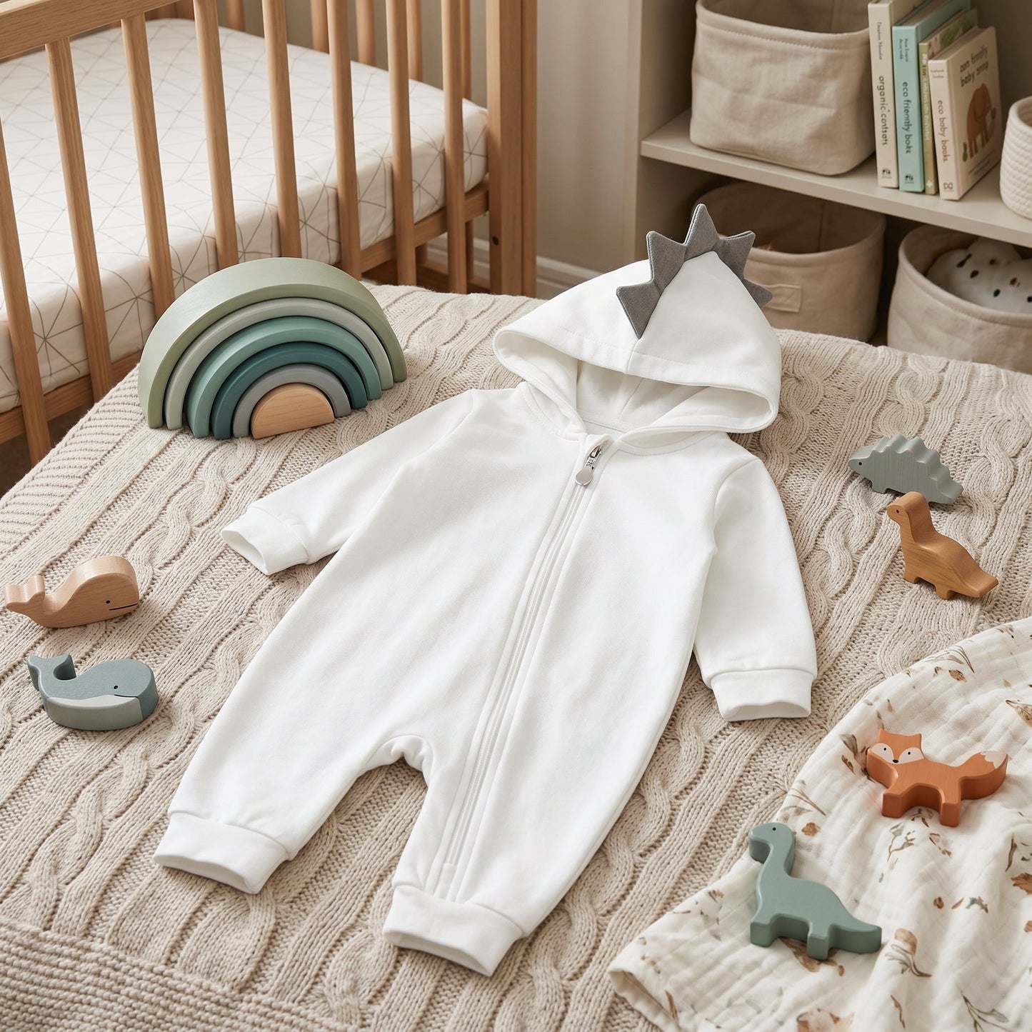 Dinosaur Hooded Baby Onesie – Cozy Fleece Bodysuit