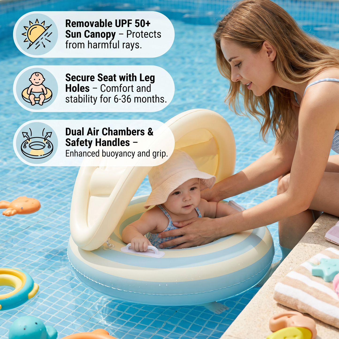 Inflatable Baby Swim Ring with Sun Canopy – Shaded Float